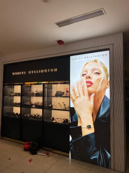 Backlit signage project illuminated after dark in Chennai