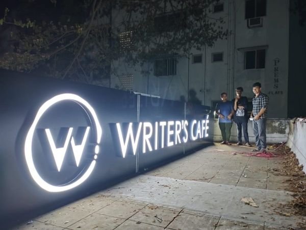 LED sign board with illuminated 3D letters installed for a shop in Chennai by RP Signage